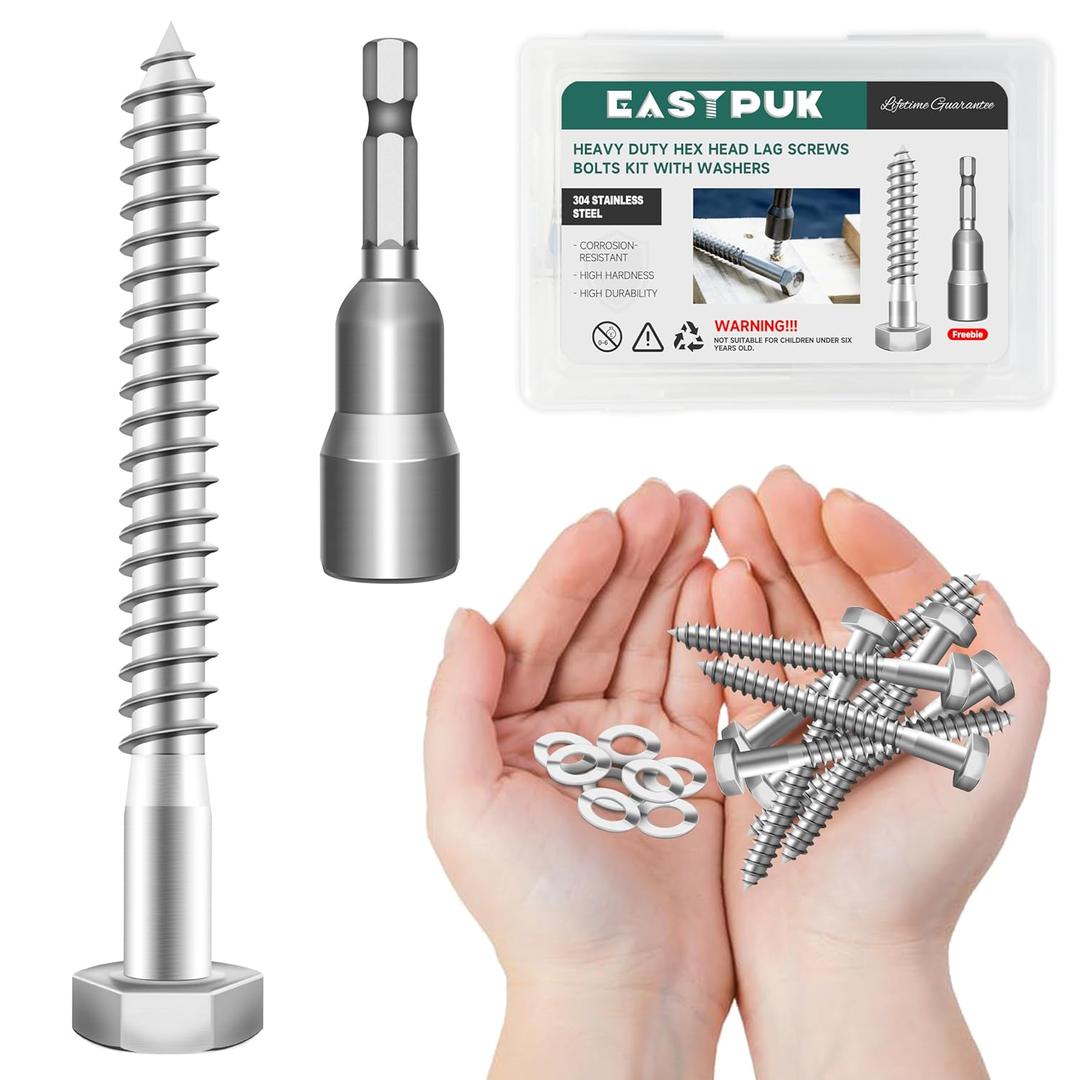(20Sets) 1/4 20 Bolt, 1/4" x 3" Hex Head Lag Bolts, Heavy Duty Lag Screws with Washers, 304 Stainless Steel 18-8, 1/4 Bolt for Wood, Partial Thread