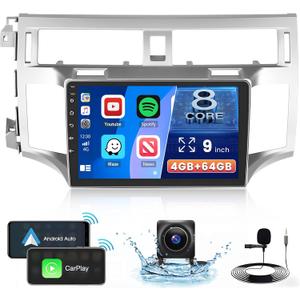 [8 Core 4G+64G] Android 15 Car Stereo for Toyota Avalon 2005-2010 with Wireless Carplay Android Auto, 9 Inch HD Touch Screen with GPS WiFi Bluetooth5.0 FM/RDS Radio EQ DSP 59UI SWC