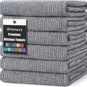 Homaxy Premium Kitchen Towels(18”x 28”, 5 Pack), Large Cotton Kitchen Hand Towels, Flat and Terry Dish Towels, 380 GSM Highly Absorbent Tea Towel Set with Hanging Loop, Grey