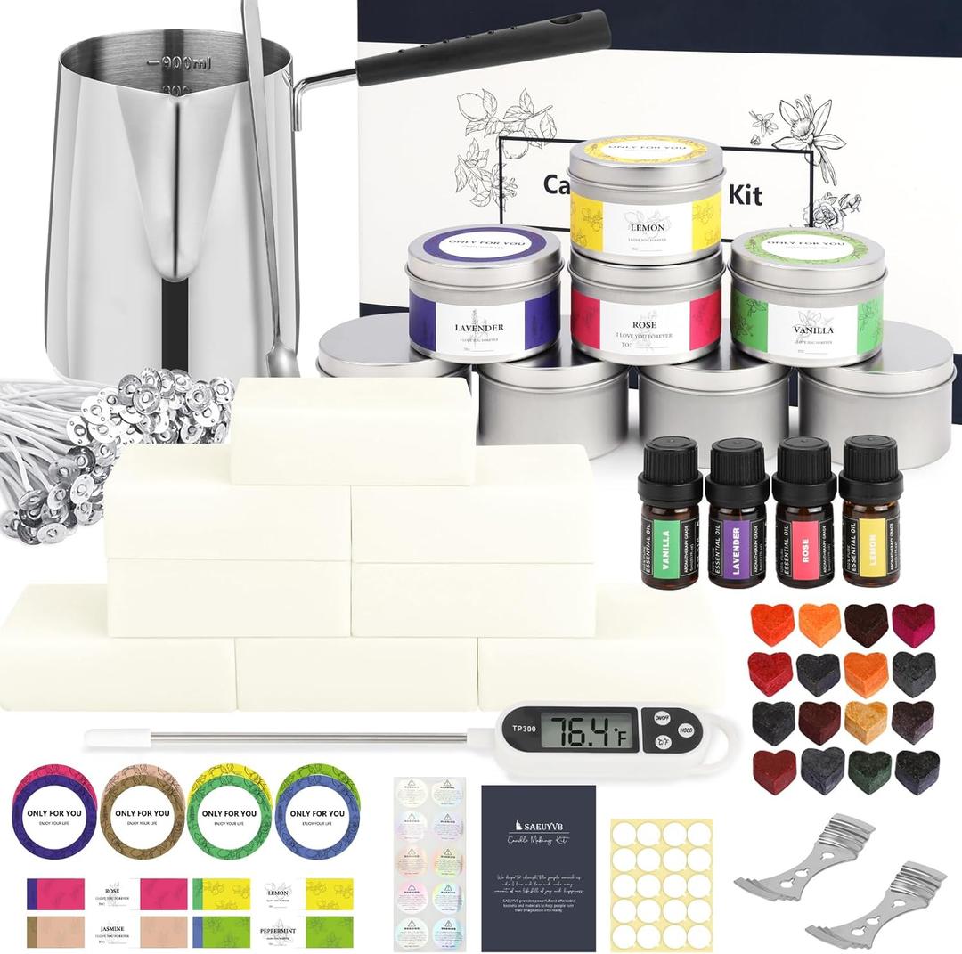 SAEUYVB Candle Making Kit, Complete Candle Making Kit for Adults, DIY Starter Soy Candle Making Supplies/Kit, DIY Arts & Crafts Kits Perfect as Home Decorations (8 pcs candle tins kit)