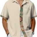 KYKU Hawaiian Shirt for Men: Tropical Summer Beach Short Sleeve Button Down Shirt with Pocket (Beige, S)