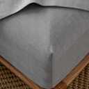 MooMee Fitted Bottom Sheet Only 100% Washed Cotton Linen Like Textured Breathable Durable Soft Comfy Deep Pocket Fits Mattress up to 17" (Ice Grey, Full)