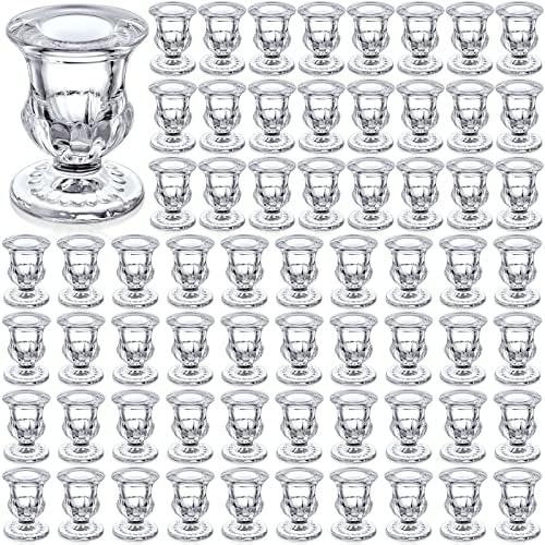 Foaincore 72 Pack Glass Candlestick Holders Bulk 2.5 Inch Taper Candle Holders Small Ritual Candle Stand Table Centerpieces for Wedding Christmas Valentine's Festival Party Dining Decorations (Clear)