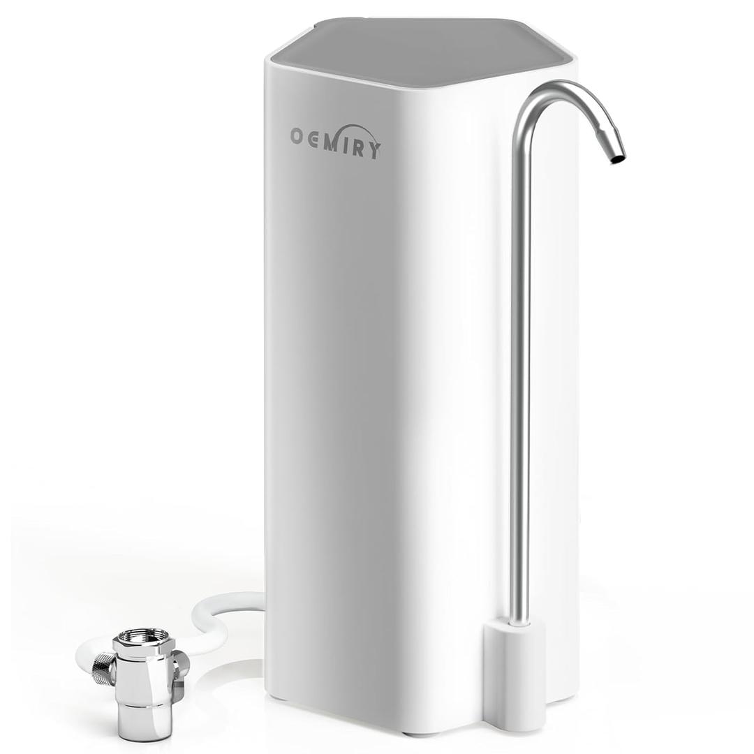 Countertop Water Filter, 8000 Gallons Alkaline Water Filtration System for Sink Faucet, Reduces 99.99% Chlorine, Heavy Metals, Bad Odor, OM-CF04 Included 1 Filter