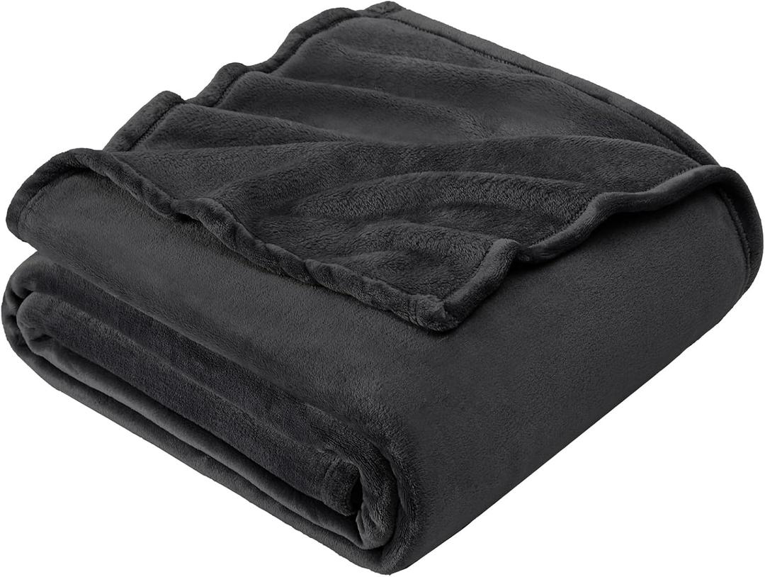 Hansleep Flannel Fleece Throw Blanket Twin Size, Super Soft Fluffy Bed Plush Blanket Throw, Luxury Fuzzy Cozy Couch Blanket for All Seasons, Charcoal, Twin 60x80
