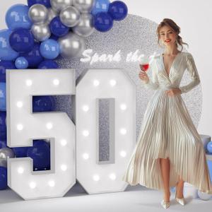 JoyMuse 4FT 50 Marquee Numbers, Large Light Up Numbers 50 for 50th Birthday Decorations Cool White Light Number 50 for Anniversary Birthday Party Decor