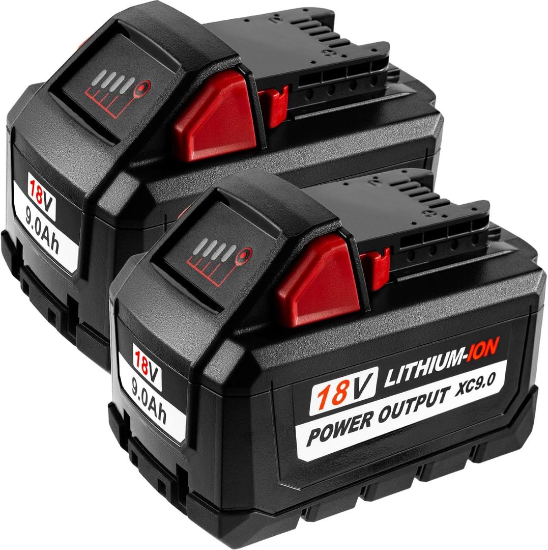 9000mAh 48-11-1880 High Output 18V Batteries Replacement for Milwaukee M18 48-11-1852 48-11-1865 48-11-1850 Lithium Ion Battery Compatible with Milwaukee 18 Volt Cordless Tools(2Pack)