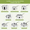 Triple Ply Stainless Steel Pots and Pans Set, EWFEN 12 Piece Induction Cookware Set, Oven Dishwasher Safe | Frying Pans, Saucepans, Saute Pan & Stock Pot, PFOA Free Kitchen Skillet