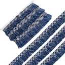 GORGECRAFT 10M x 3.5cm Wide Tassel Fringe Trim White Navy Blue Rhombus Pattern Fabric Lace Trimming Tassel Thread Edge Ribbon for DIY Sewing Crafts Home Drapery Curtain Pillow Table Clothes Decor