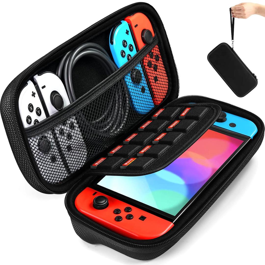 ivoler Carrying Case for Nintendo Switch and NEW Switch OLED Model(2021),Portable Hard Shell Pouch Carrying Travel Game Bag for Switch Accessories Holds 10 Game Cartridge (Black)