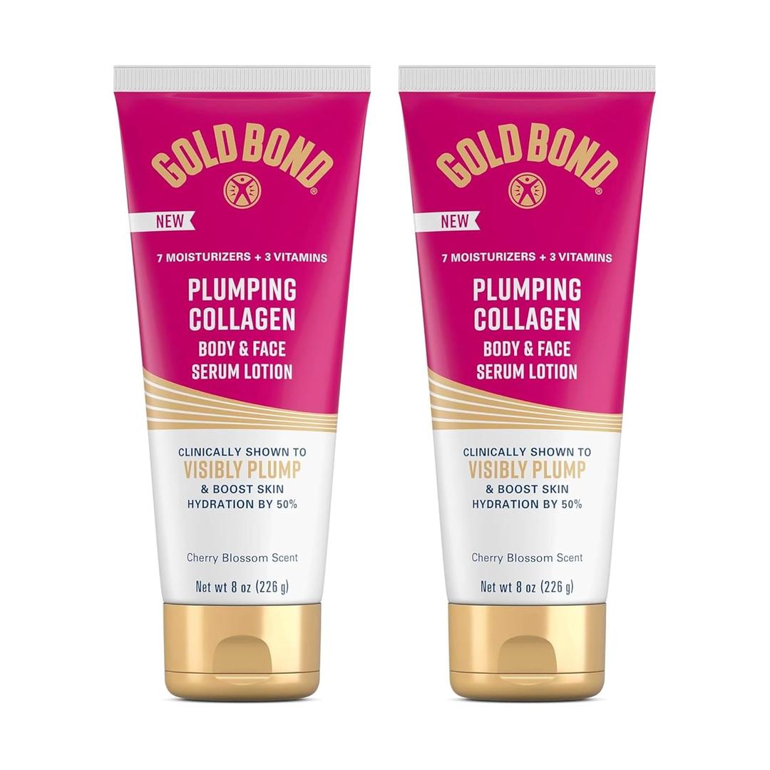 Gold Bond Plumping Collagen Body and Face Serum Lotion, Lightweight Hydrating Moisturizer with Collagen Peptide Complex, Jojoba and Grapeseed Oils to Visibly Plump Skin, Cherry Blossom, 8 oz, 2 Pack