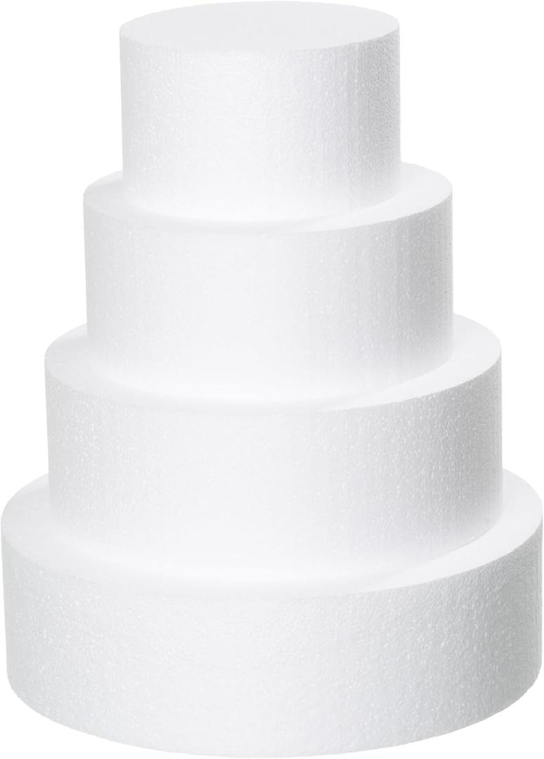 4 Tiers 6" 8" 10" 12" Round Styrofoam Cake Dummies Set White Fake wedding cake birthday cake rounds for Birthday, Wedding, Baby Shower Display (3.54 Inches Tall)
