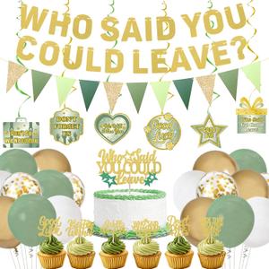 Roetyce Farewell Party Decorations, Green Gold Who Said You Could Leave Banner Cake Toppers Balloons Hanging Swirls, Going Away Retirement Leaving Party Decorations, Coworker Goodbye Party Supplies