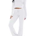 REVETRO Lounge Sets For Women 2 Piece Pajama Set Outfits Long Sleeve Shirts and GYM Yoga Pants Two Piece Workout Sets White S