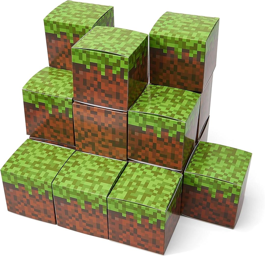 24 Pcs Pixel Paper Boxes, Video Game Party Decorations Supplies, Gaming Thematic Pixelated Favor Box - 3.5 x 3.5 Inch