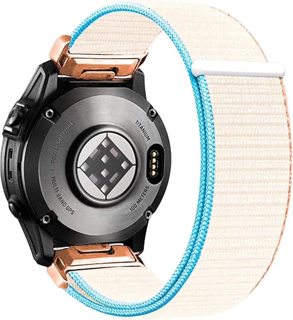 Nylon Quickfit 22mm Watch Band for Garmin Fenix 8 47mm, Fenix 7, Fenix 6, Fenix 5, Forerunner 965/955/945, Epix Pro Gen 2 47mm  Soft Hook and Loop Replacement Band (lug width=22mm, Orange Blue Trim (RG))