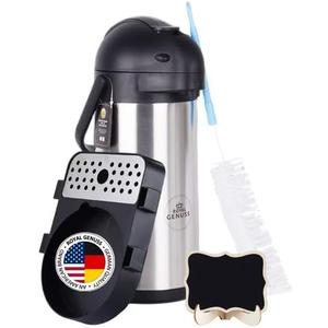 Airpot Coffee Dispenser 102 oz (3L) with Pump, Drip Tray, Cleaning Brush, and Beverage Label - Stainless Steel Insulated Carafe - 24 Hour Heat Retention - 36 Hour Cold Retention - 3 Gifts are included