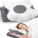 Cervical Neck Pillow - Neck Pain Relief, Queen Size | Low-profile memory foam contour bed pillow for neck & shoulder comfort. Cooling, washable cover. For side & back sleepers