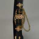 Verdusa Women's Double Buckle Chain Cowgirl Belts Leather Elastic Waist Belt (Black)