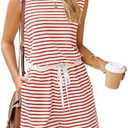 Glamaker Womens Rompers for Summer 2025 Striped Shorts Overall Sleeveless Jumpsuits Elastic Waist Beach Outfits with Pockets S
