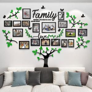 Family Tree Wall Decor - Picture Frames Collage 4x6 5x7 8x10 11x14 3D DIY-Acrylic Photo Frame for Living Room Green 57 * 81in