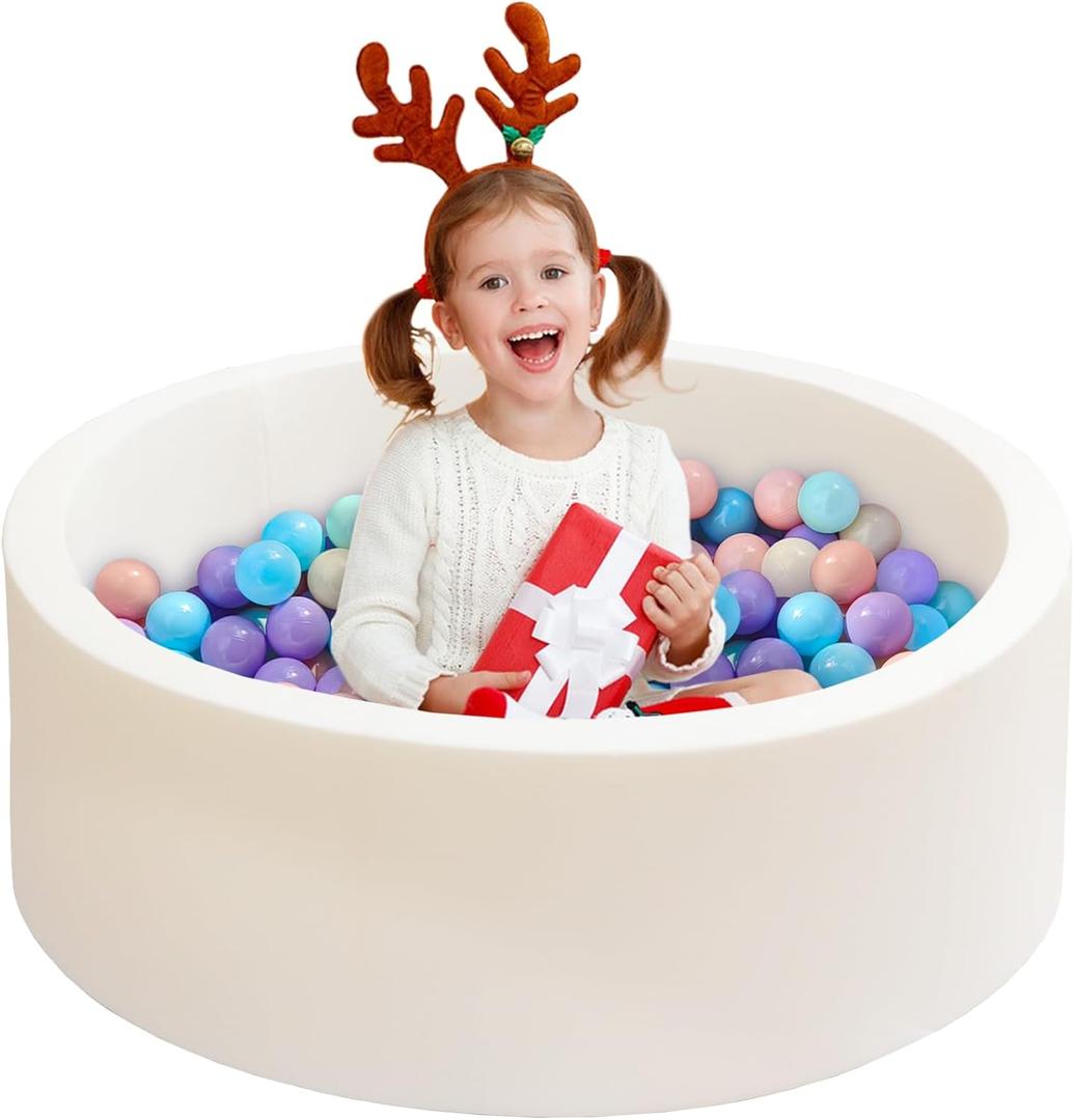 Baby Ball Pit for Toddlers, 35.4"x 11.8" Foam Ball Pit for Kids, Soft Round Ball Pool for Baby, Indoor and Outdoor Playpen, Ideal Gift for Children, White, (Balls not Included)
