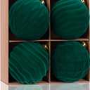 WHGJ 6 Inch Large Dark Green Velvet Christmas Ball Ornaments Set, 4 Pcs Big Flocked Deep Emerald Shatterproof Hanging Bulbs for Xmas Tree Holiday Party Outdoor Decorations