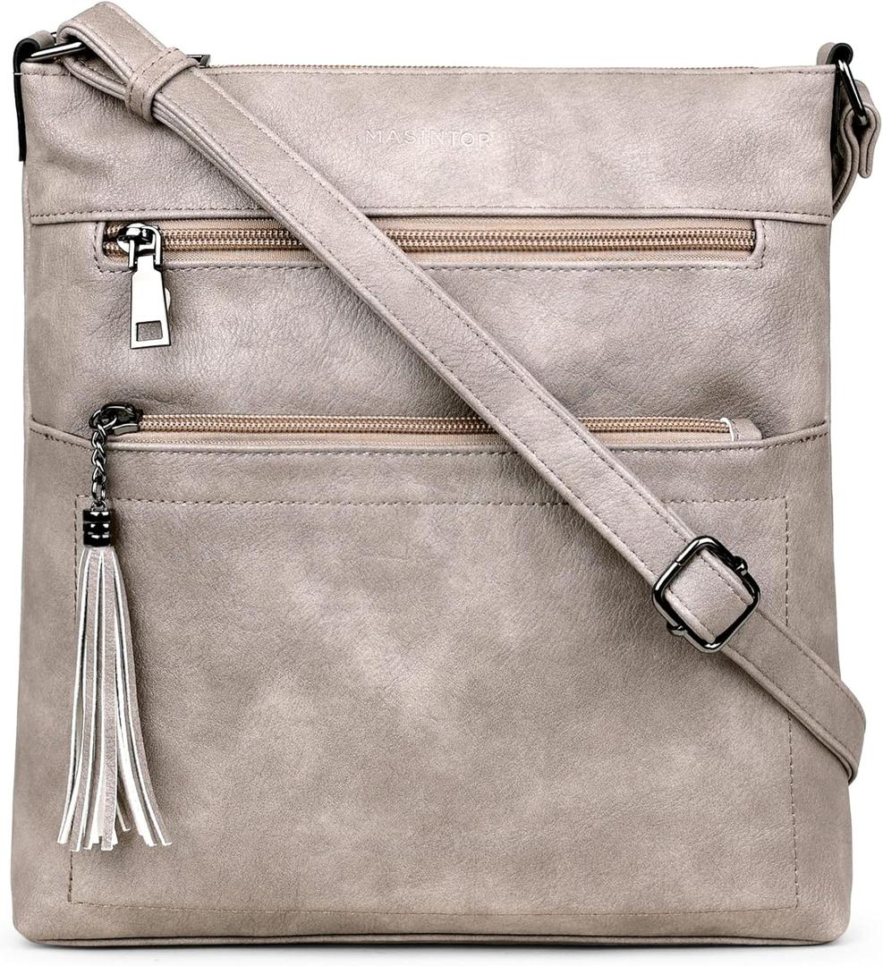 MASINTOR Crossbody Purses for Women, Multi Pocket Casual Crossbody Bag, Adjustable Strap Shoulder Bag with Tassel (Vintage Grey)