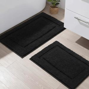 SHACOS Super Soft Black Bathroom Rugs Set of 2 Pieces 32x20 + 24x16 inch Non Slip Washable Plush Bath Rugs Mats Bathroom Carpets for Shower Tub
