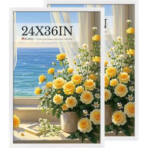 24x36 Poster Frame 2 Pack, Textured White Solid Wood Picture Frame, Wall Hanging