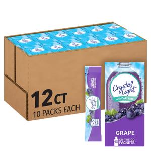 Crystal Light Drink Mix with Caffeine, 120 Packets, for Convenient On-the-Go Flavorful Hydration, Naturally Flavored Grape with Other Natural Flavor, Zero Sugar, 0.11 oz Each, BBD: Nov 22.2027