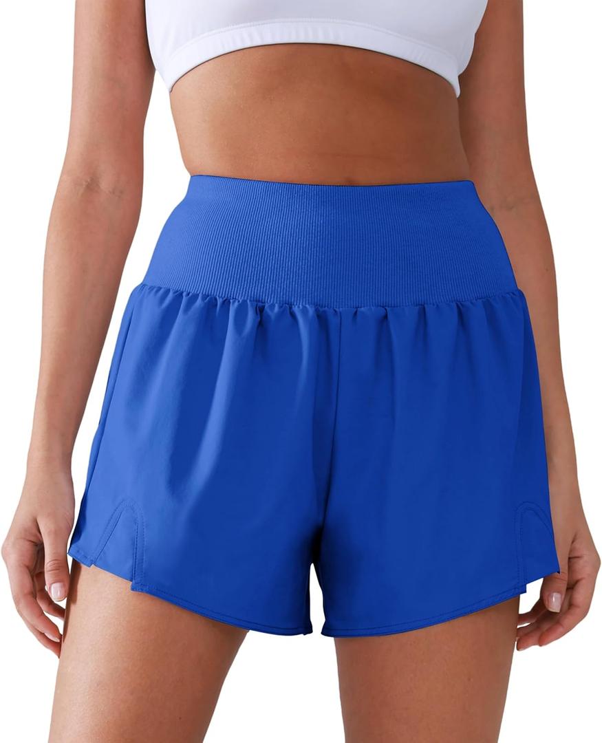 Women's High Waisted Running Shorts with Spandex, Athletic Shorts for Women Light and Airy with Wind-Resistant Fabric (Blue)
