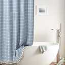 WEGOMA Boho Bathroom Shower Curtain Rustic Farmhouse Shower Curtain Set with 12 Hooks Modern Rustic Shower Curtain Trim with Tassels -Blue-72 X 72