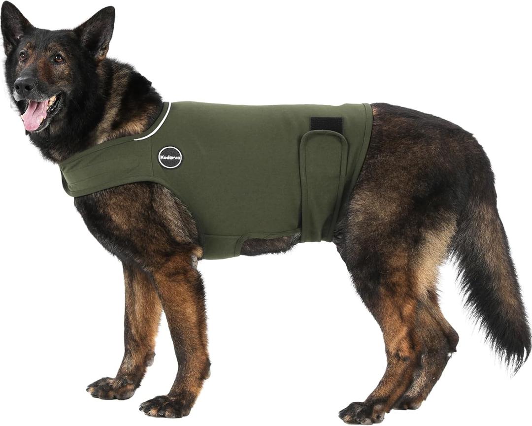 Dog Anxiety Jacket, Skin-Friendly Dog Calming Shirt - Dog Coat for Thunder, Fireworks, Vet Visits and Separation - Keep Pet Calm Without Medicine & Training, Army Green, Large