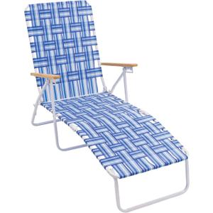 Camp & GO 4-Position Folding Web Lawn Chair Outdoor Lounger, Blue/White undefined/White
