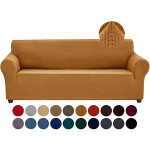 Joccun Stretch Couch Cover Slipcovers, 1-Piece Sofa Covers for 3 Cushion Couch Spandex Jacquard Washable Furniture Protector Cover for Living Room,Kids,Pets(Sofa,Gold) (Large78"-94")