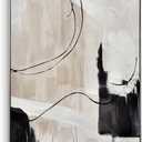 Creoate Framed Wall Art, Abstract Hand Painted Painting Textured Canvas Print Artwork Neutral Wall Art for Bedroom, Living Room Wall Decor, Ready to Hang, 32x48 Inch (Beige-Silver Framed)