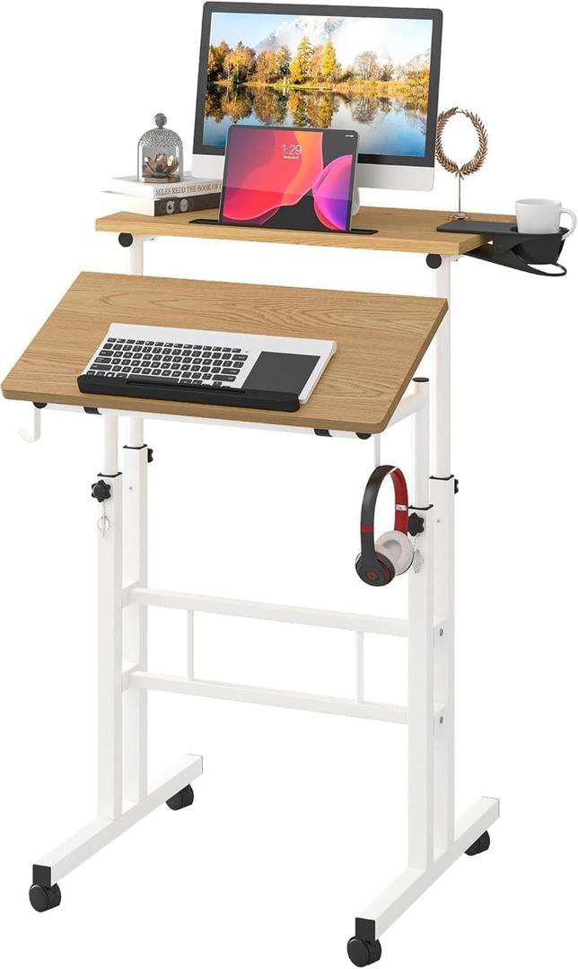 Klvied Standing Desk with Removable Cup Holder Khaki