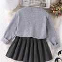 WDIRARA Girl's 2 Piece Cute Knit Fall Outfits Bow Cardigan and Pleated Knit Skirt Sets (S)
