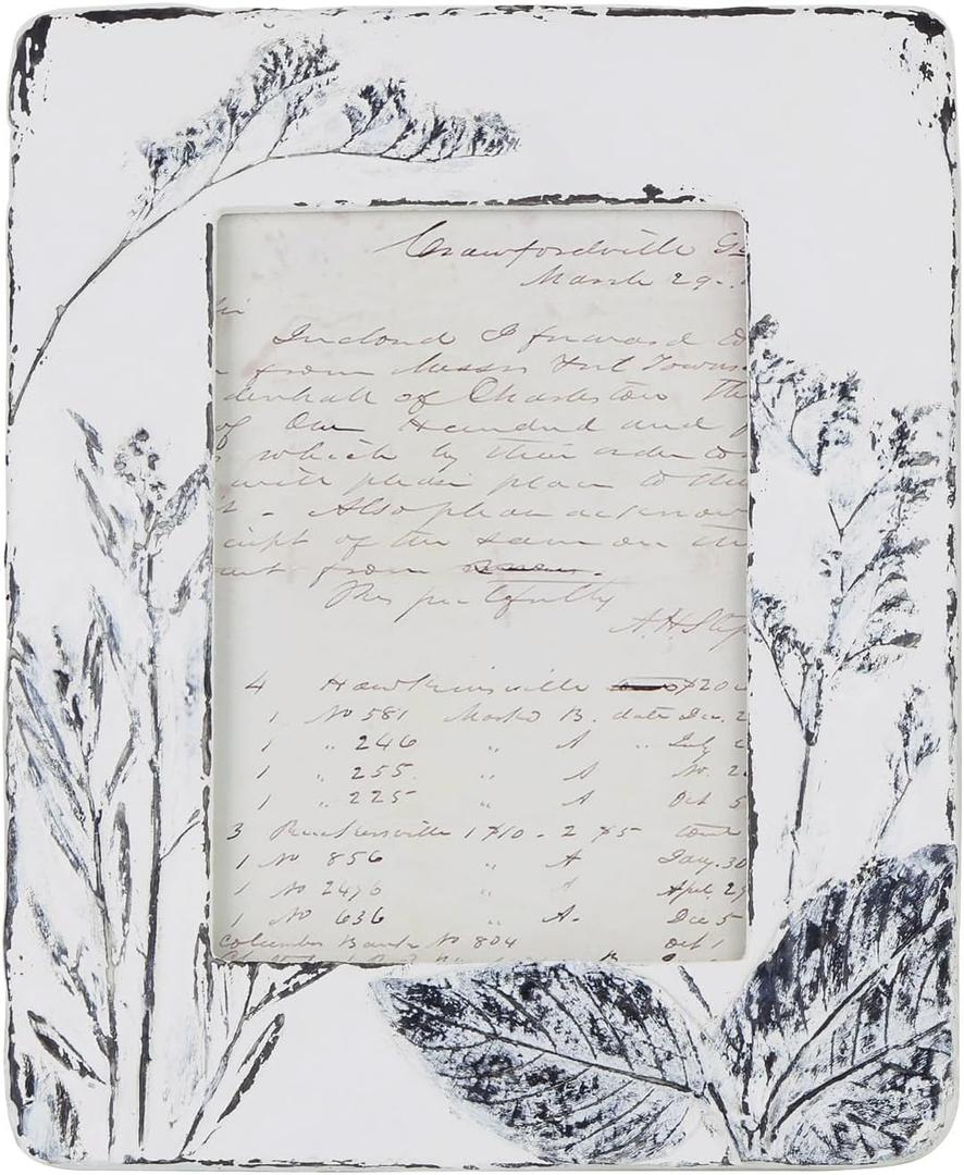 NIKKY HOME Farmhouse 5x7 Picture Frame Boho Photo Frame with 3D Botanical Plant Textured and Rustic Whitewashed Finish, Hand-Crafted Resin Picture Frames with HD Glass for Tabletop Display