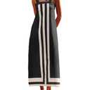 ACCPUR Women Color Block Striped Boho Maxi Dress Backless Square Neck A-Line Long Dress Summer Casual Cover up Dresses Black L