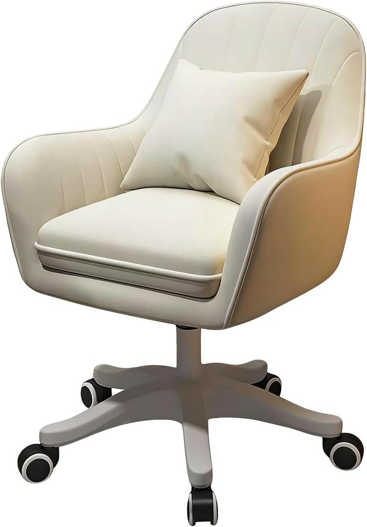 Velvet Home Office Desk Chair,Upholstered Vanity Chairs,Height Adjustable Swivel Wheels,Girls Women Ergonomic Computer Study Chair with Included Pillow,Bedroom, Living Room Off White 
16.14" * 32.33"