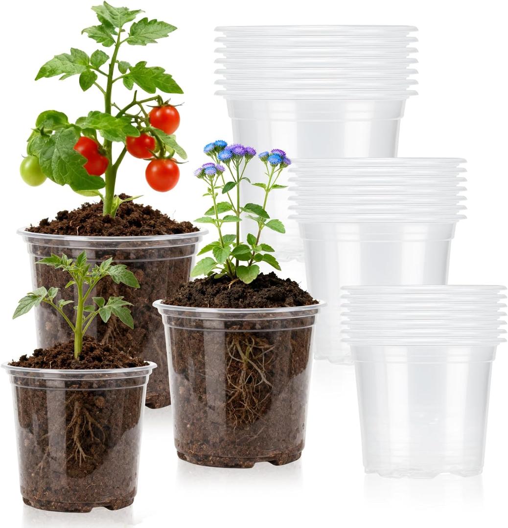 Clear Nursery Pots, 4/5/6 Inch Transparent Plastic Plant Pots with Drainage Holes, Variety Pack Seed Starting Pots, Clear Flower Pots for Indoor Outdoor Plants, 24 Packs