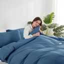 Hearth & Harbor Blue Heaven Duvet Cover Queen Size - 3 Piece Queen Duvet Cover Set, Soft Double Brushed Queen Size Duvet Covers with Button Closure, 1 Duvet Cover 90x90 inches and 2 Pillow Shams