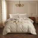 68x86 Inches Bedding Duvet Cover Set for Room Decor Beige Washed Cotton Duvet Cover Twin Size with 2 Pillow Shams Cozy Quilted Duver Cover with 4 Corner Ties, Zipper Closure