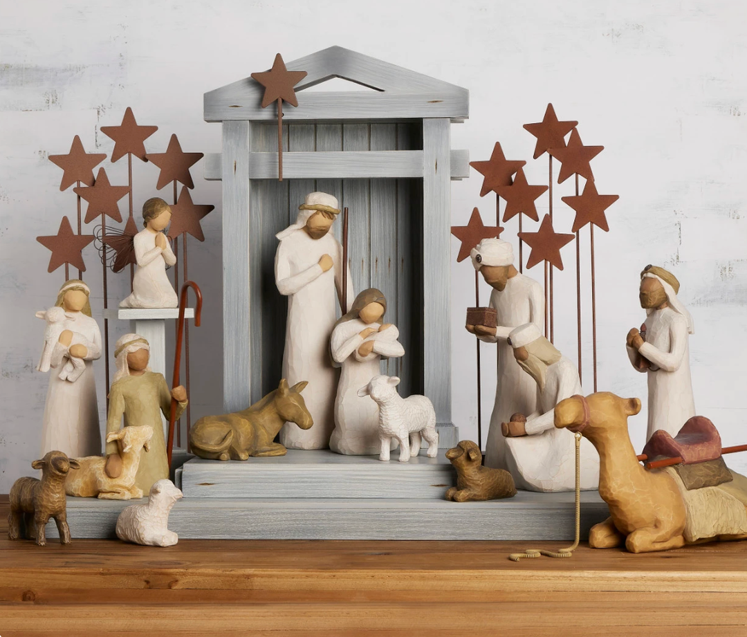 Nativity Deluxe plus Metal Stars and Angel, 18-piece Set