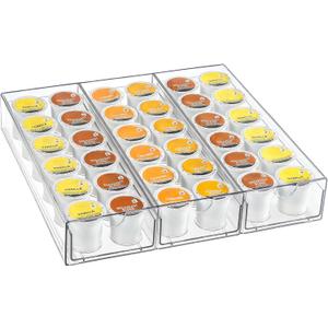 Clear Acrylic Coffee Pod Holder Organizer for K CUP, 36 Pods Storage for Kpods on Counter, Under Coffee Maker Countertop Drawer Organizer for KCUP, for Keurig Pod - Sturdy & Food Grade