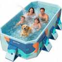 Large Foldable Family Swimming Pool for Kids & Dogs, 115" L x 65" W x 21.5" D Hard Plastic Square Pool with Reinforced Sidewalls and Easy Setup for Backyard