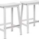 Signature Solid Wood Saddle-Seat Kitchen Counter-Height Stool, 24-Inch Height, White - Set of 2