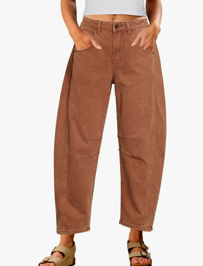 Utyful Barrel Jeans Women Cropped Baggy Trendy High Waisted Distressed Loose Stretch Denim Trouser Jeans with Pockets
S